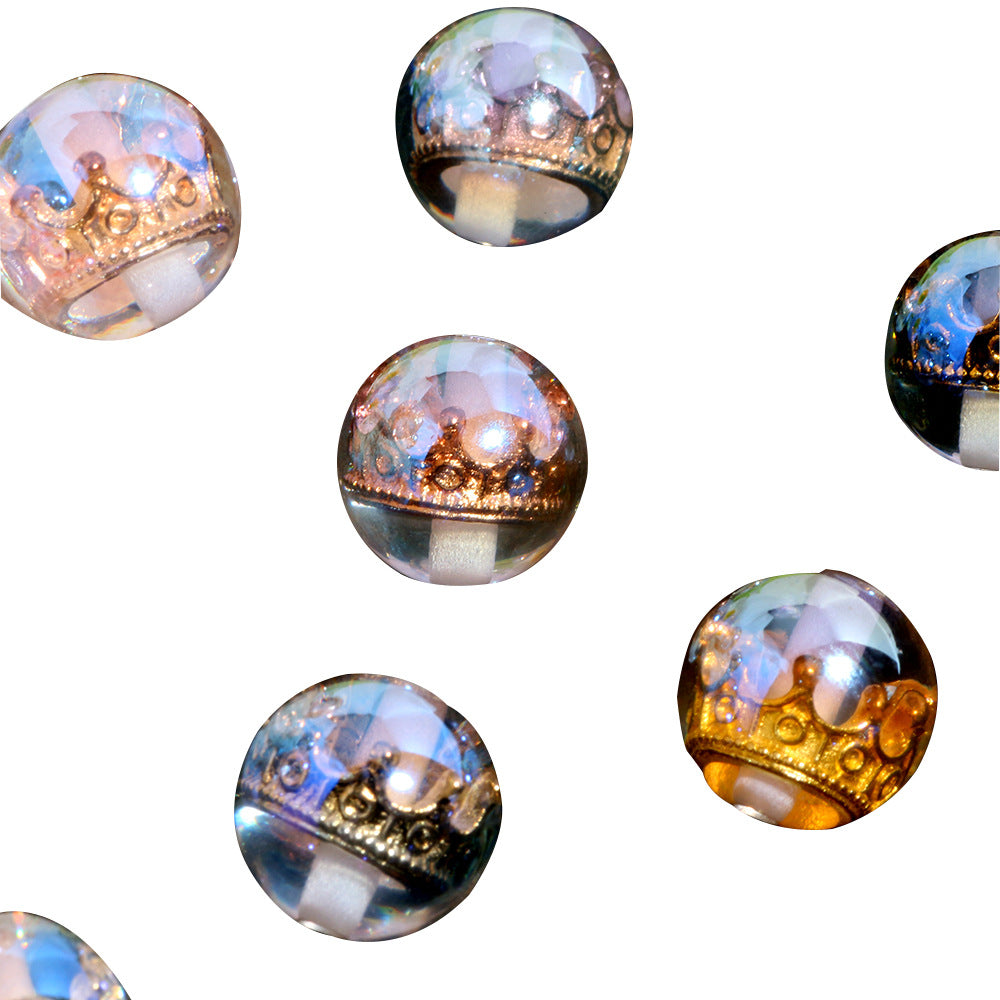 Wholesale 10pcs  Golden Crown Colorful Straight Hole Loose Beads DIY